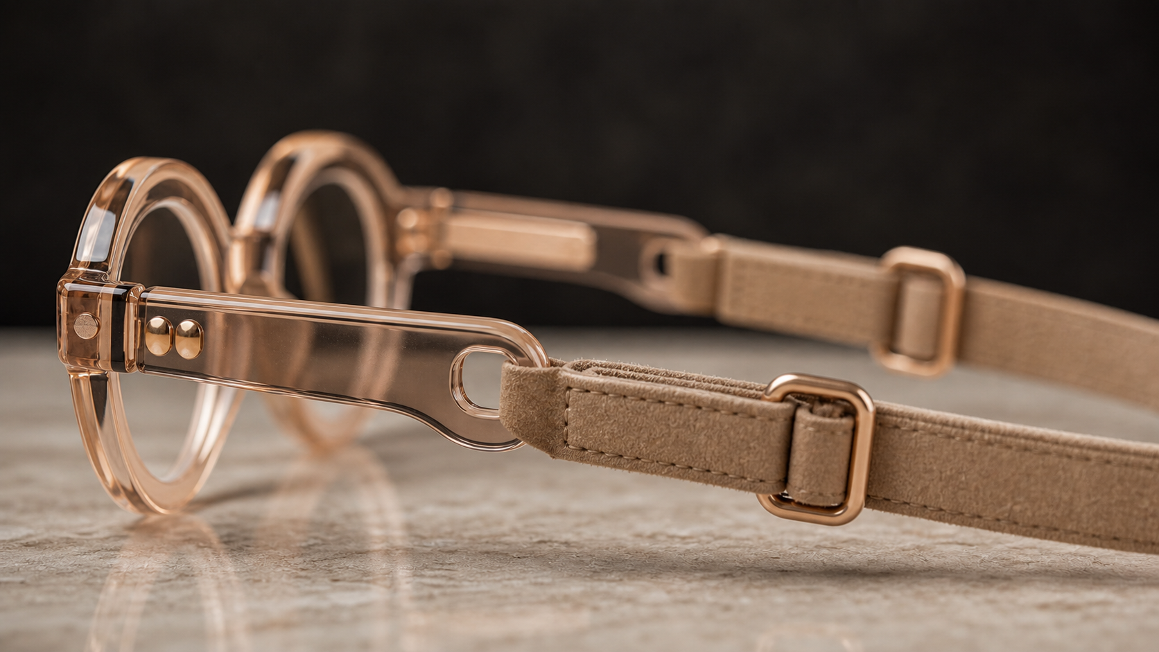 Catelier strap attachment concept with short side arms and a rear connector detail